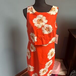 Ivanka Trump Orange and White Floral Midi Dress